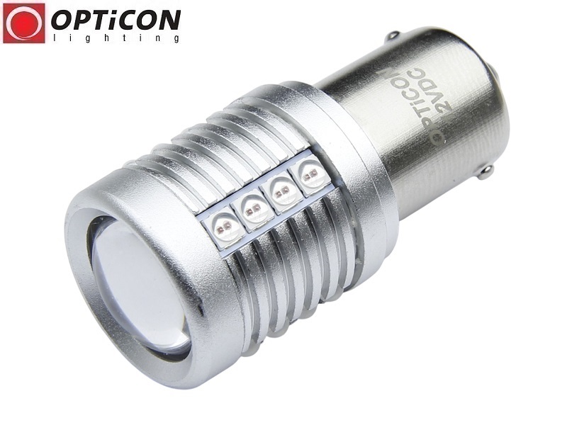 Żarówka LED P21W BA15S 20x SMD3030 EPISTAR czerwona CANBUS OPTICON Premium