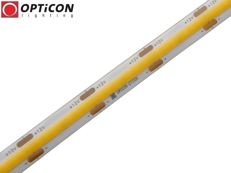 Taśma LED 12V COB 1600 SMD 8mm IP20 8W/m Biały Ciepły 2700K OPTICON PREMIUM Taśma LED 12V COB 1600 SMD 8mm IP20 8W/m Biały Ciepły 2700K OPTICON PREMIUM