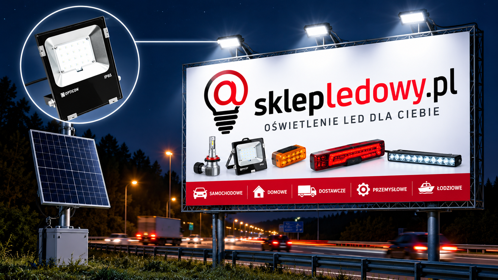 Jak oświetlić billboard reklamowy bez prądu? Instalacja solarna i naświetlacze LED 12V/24V DC Jak oświetlić billboard reklamowy bez prądu? Instalacja solarna i naświetlacze LED 12V/24V DC
