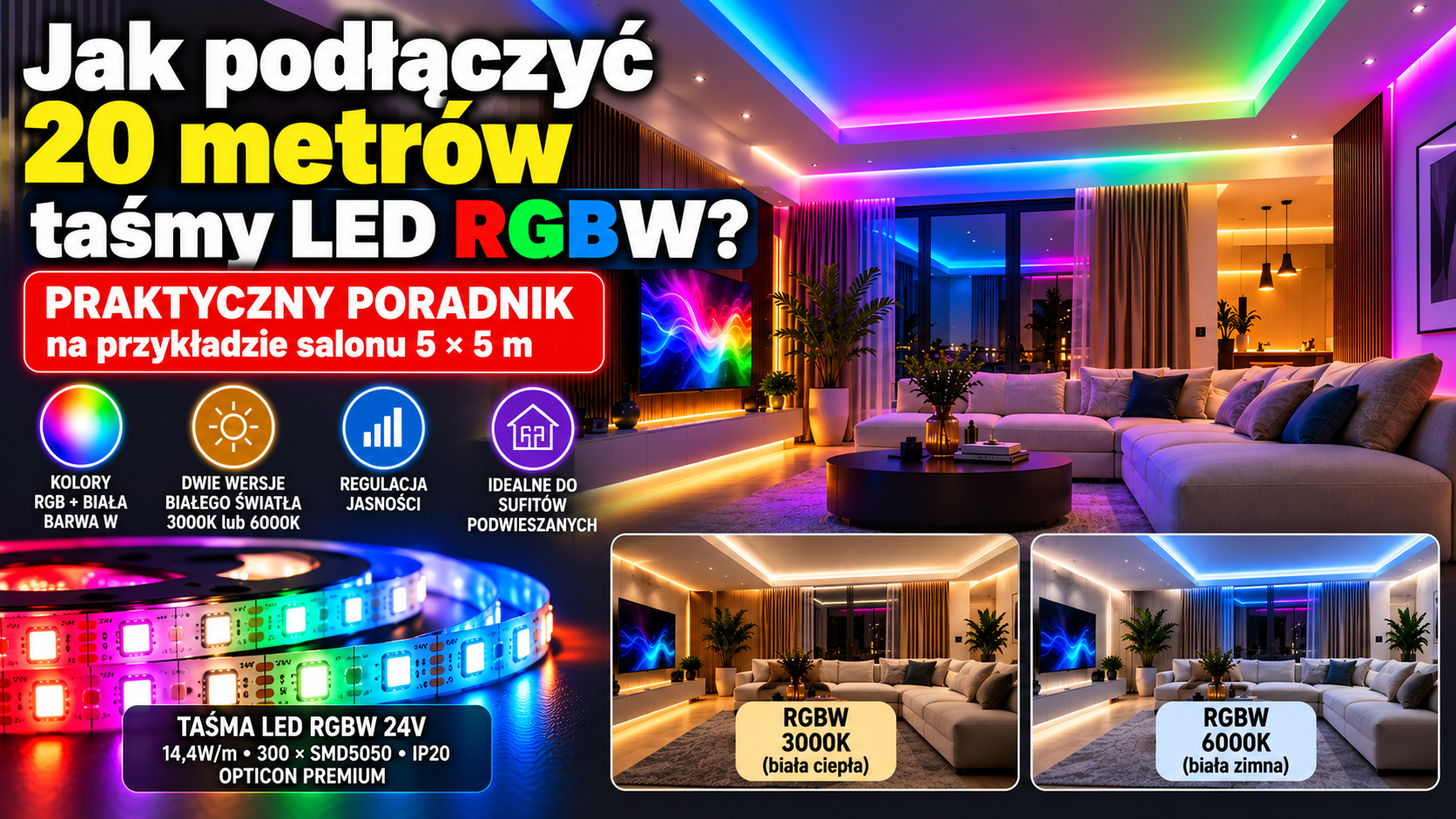 Jak podłączyć 20 metrów taśmy LED RGBW 24V? Zasilacz, sterownik MiLight, schemat połączenia i synchronizacja Jak podłączyć 20 metrów taśmy LED RGBW 24V? Zasilacz, sterownik MiLight, schemat połączenia i synchronizacja