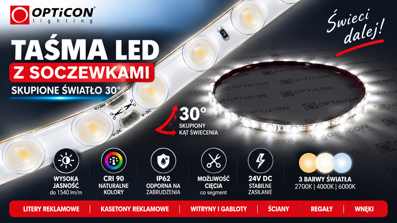 Nowość w ofercie: taśma LED z soczewkami skupiającymi światło! Nowość w ofercie: taśma LED z soczewkami skupiającymi światło!