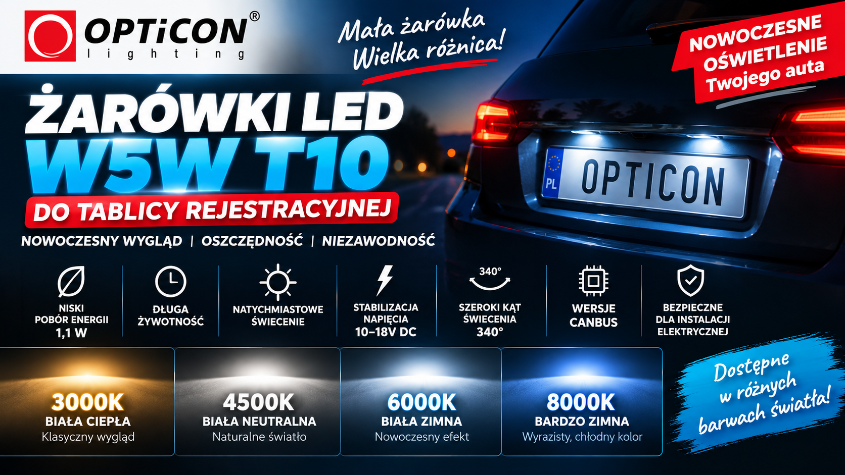 Żarówki samochodowe W5W T10 LED – nowoczesne oświetlenie tablicy rejestracyjnej 