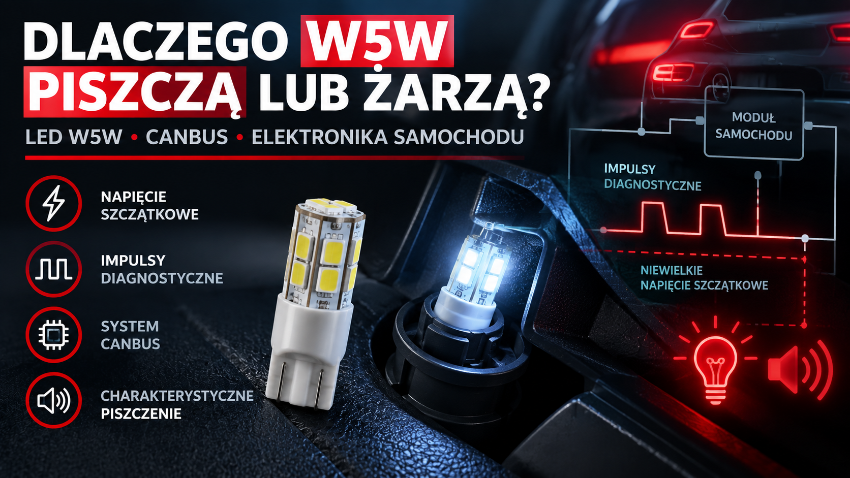 Dlaczego żarówki LED W5W piszczą lub żarzą ? Poznaj różnice w budowie żarówek LED Dlaczego żarówki LED W5W piszczą lub żarzą ? Poznaj różnice w budowie żarówek LED